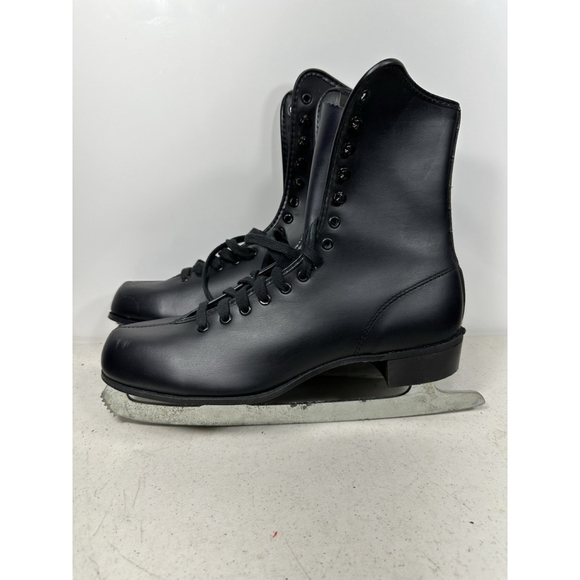 vintage ICE SKATES black leather mens TEMPERED SABRE HARDENED 10,5
